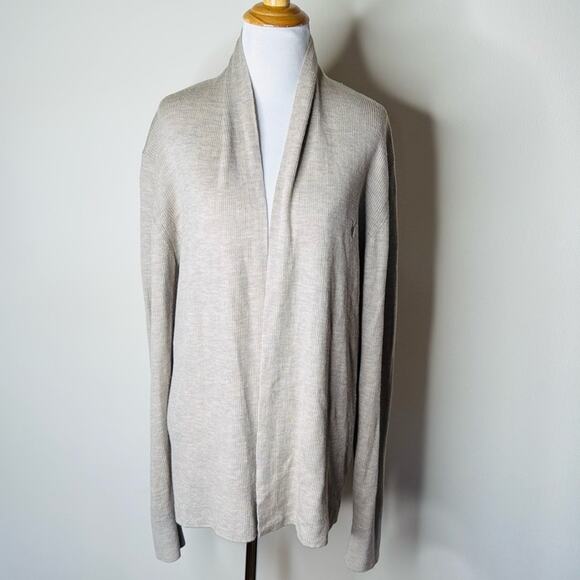 All Saints Boston Taupe Mode Merino Ramskull Open Cardigan - Picture 2 of 8